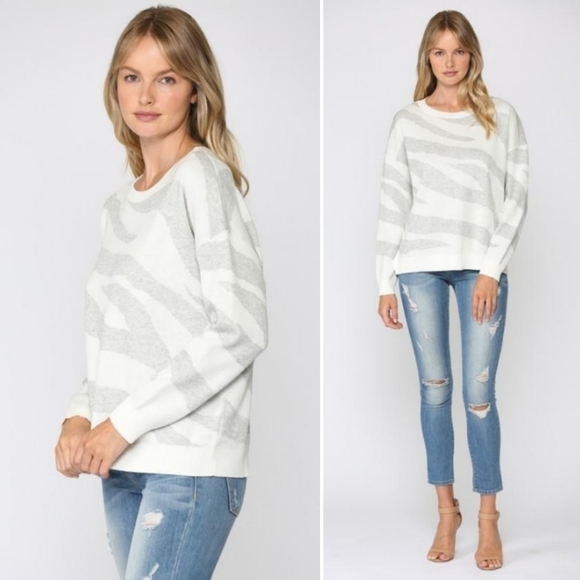 Fate Zebra Crew Neck Sweater NWT new 1X gray ivory stripe intarsia neutral - Picture 9 of 9
